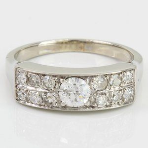 Vintage 14K White Gold European-cut Diamond Anniversary Band Wedding Ring